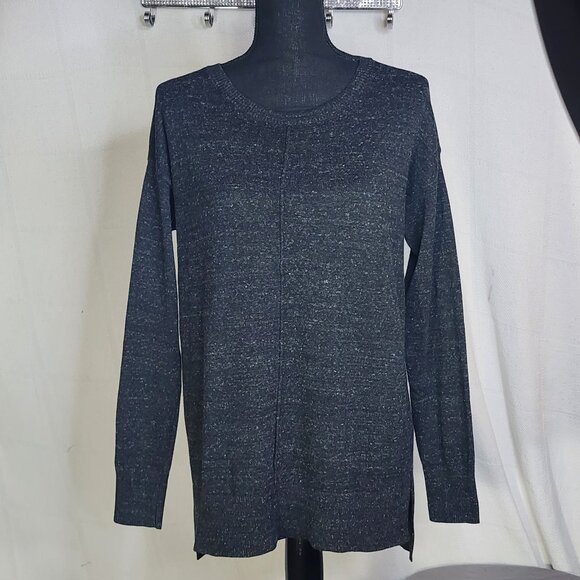 Banana Republic Grey Black White Flecks Center Seam Cotton Poly LS Sweater Sz M - Picture 1 of 16